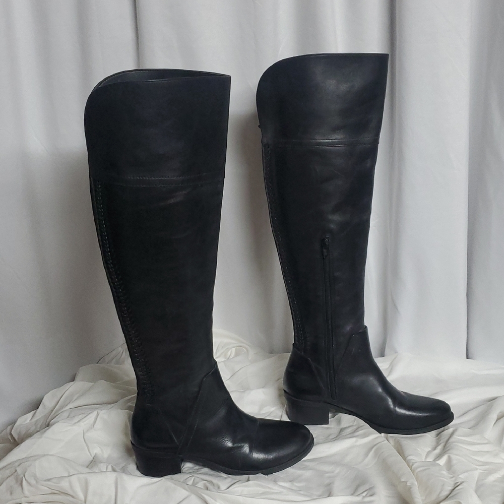 Vince Camuto Women's Size 8M Black Over The Knee VC-Bendra Leather Boots,